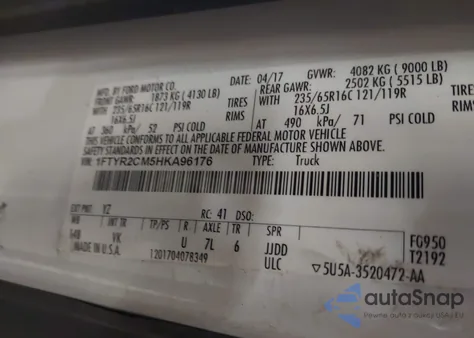 2017 Ford Transit-250 из США, поврежденный, VIN 1FTYR2CM5HKA96176